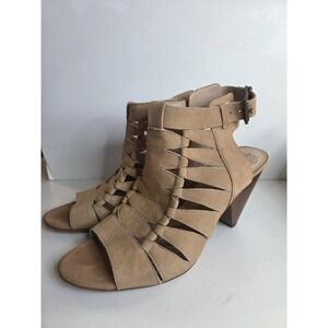 Vince Camuto Shoes Sz‎ 8.5 Tan Suede Peep Toe VP-Kicetta Block Heel Gladiator